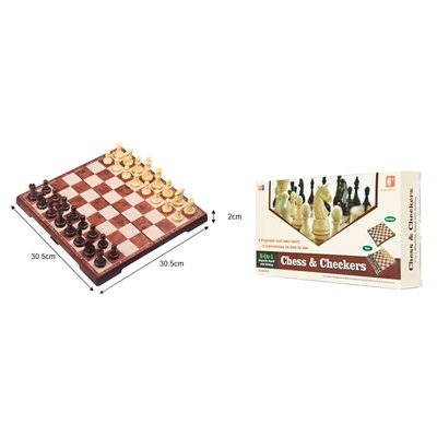 Магнитные шахматы, шашки. Magnetic Folding Peach wood Chess and Checker 31x31 4856-С фото